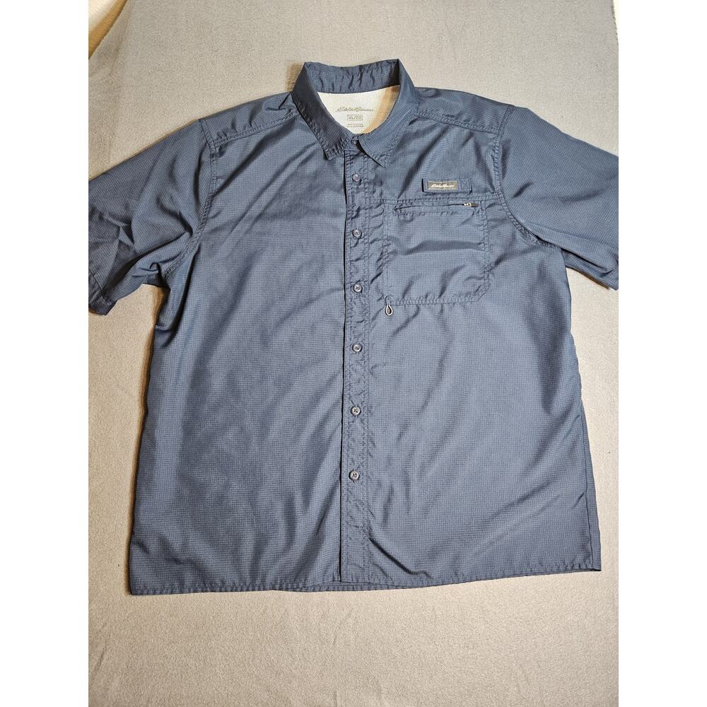 Eddie Bauer Shirt Mens XL Navy Blue Outdoor Fishing Hiking Utility Shirt